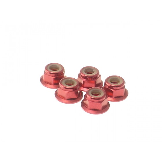 Hiro Seiko 4mm Alloy Flange Nylon Nut [Red] ( 5 pcs)